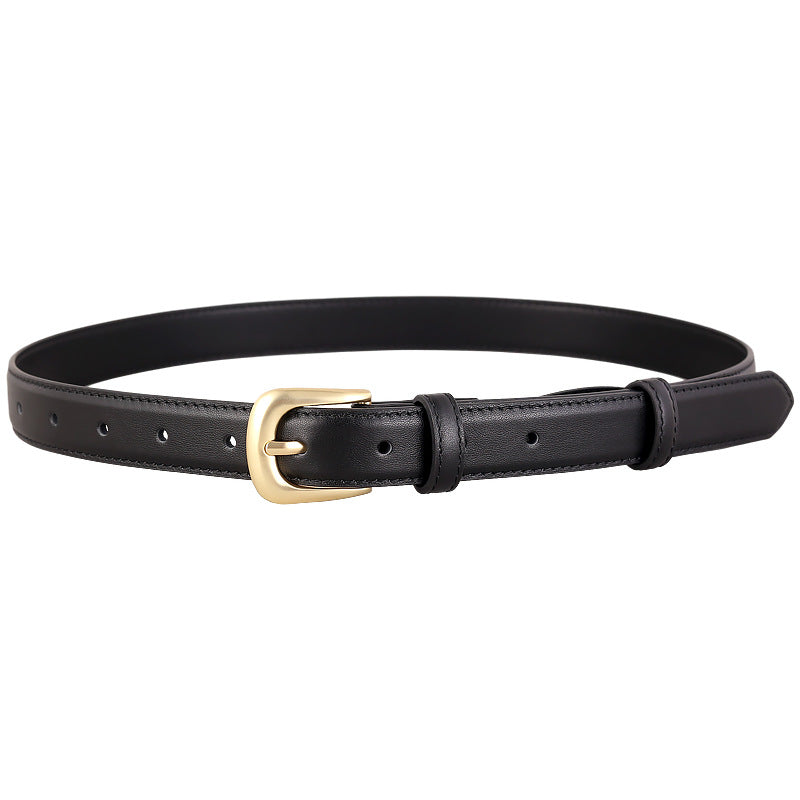Classic Leather Belt with Golden Buckle