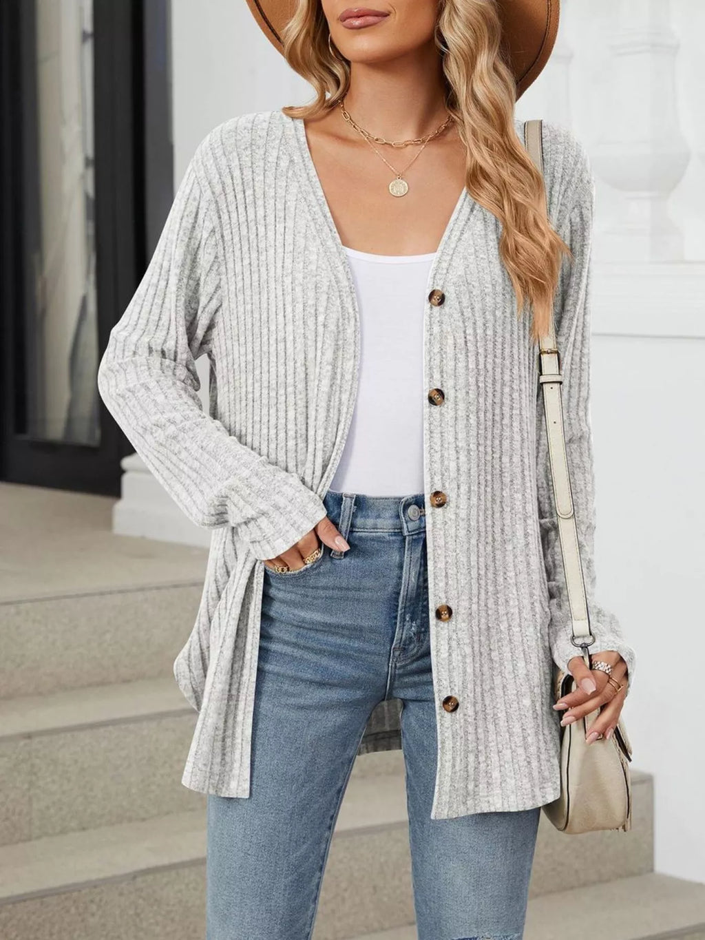 Ribbed Button-Up Cardigan