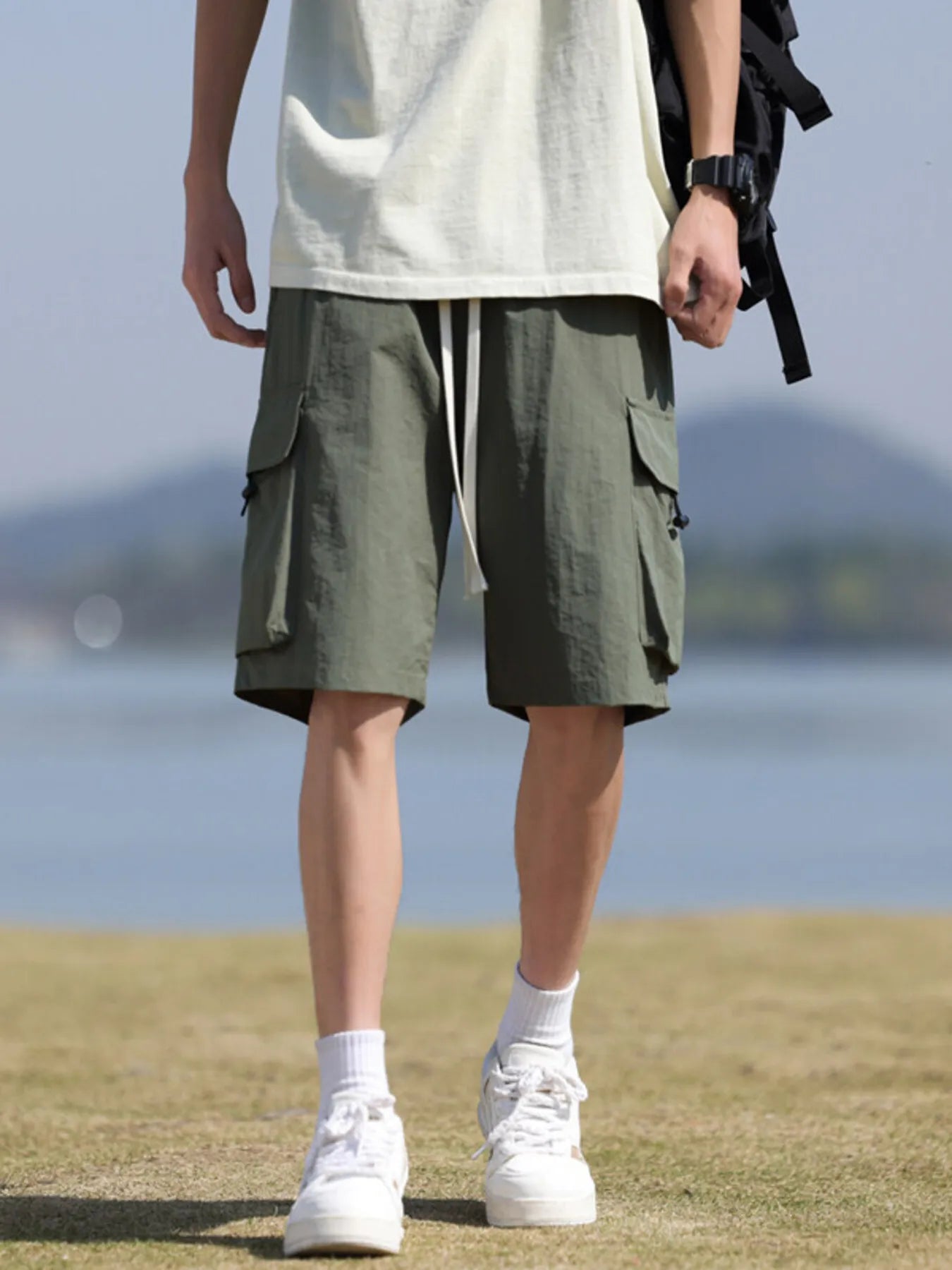 Men's Plus Size Drawstring Cargo Shorts