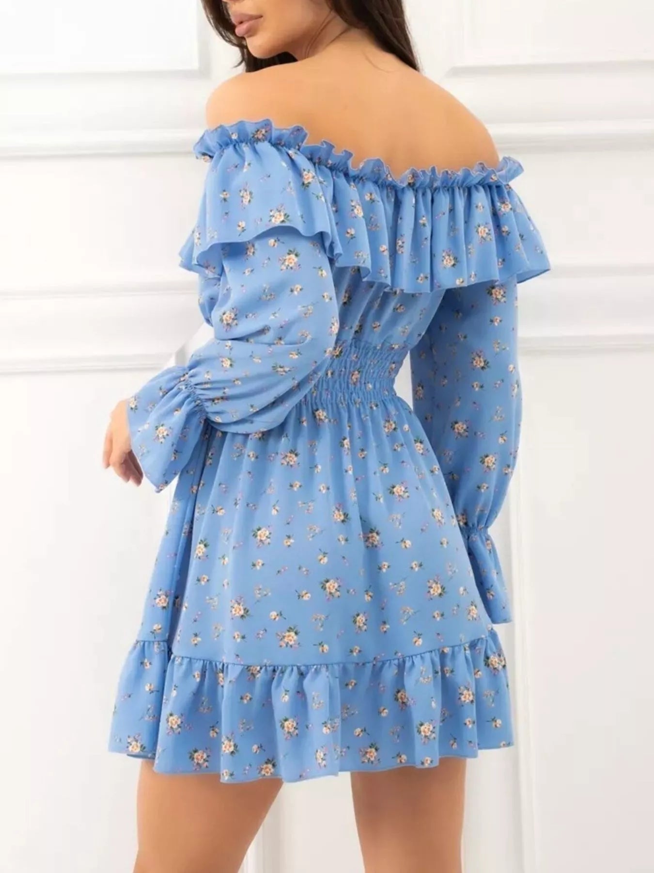 Off-Shoulder Floral Print Ruffle Dress