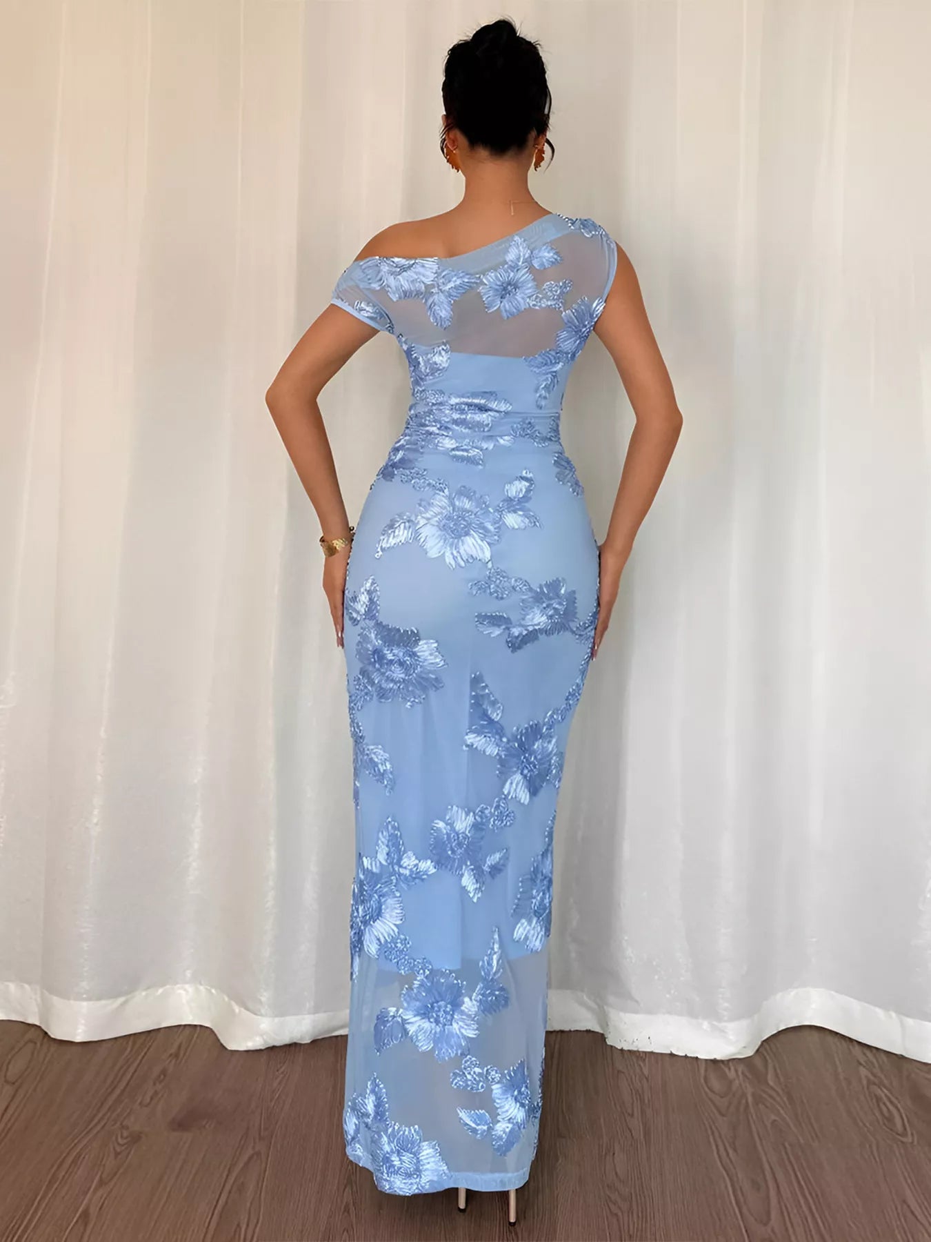 Embroidered One Shoulder Maxi Dress