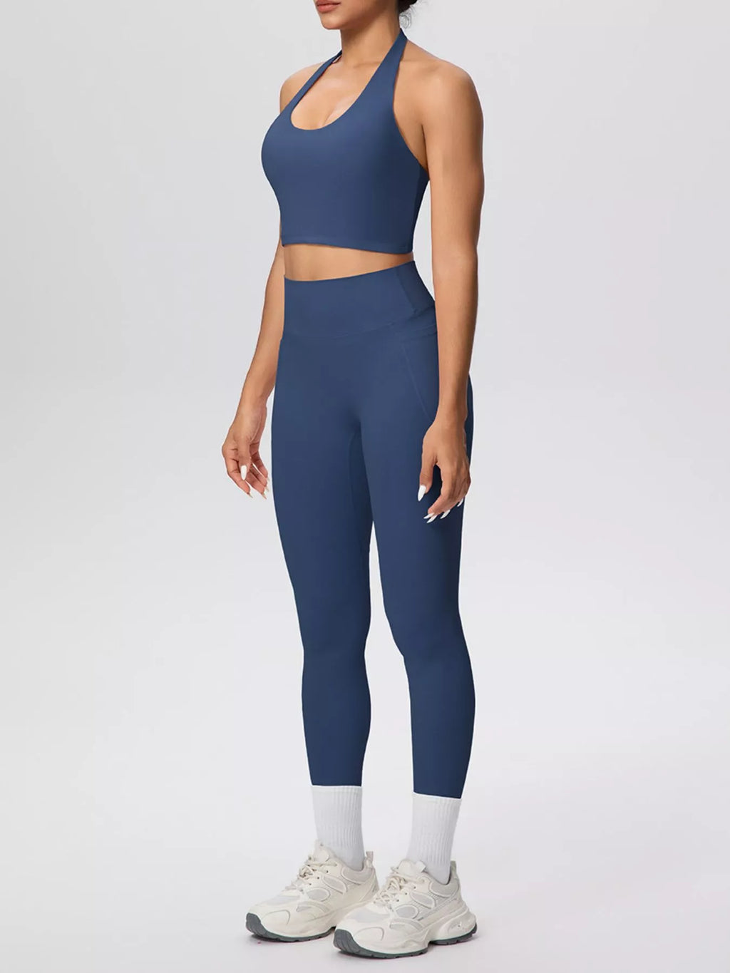 Halter Neck Crop Top and High-Waisted Leggings Active Set