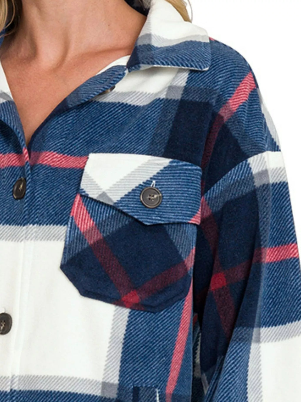 Oversized Plaid Fleece Shacket – Navy