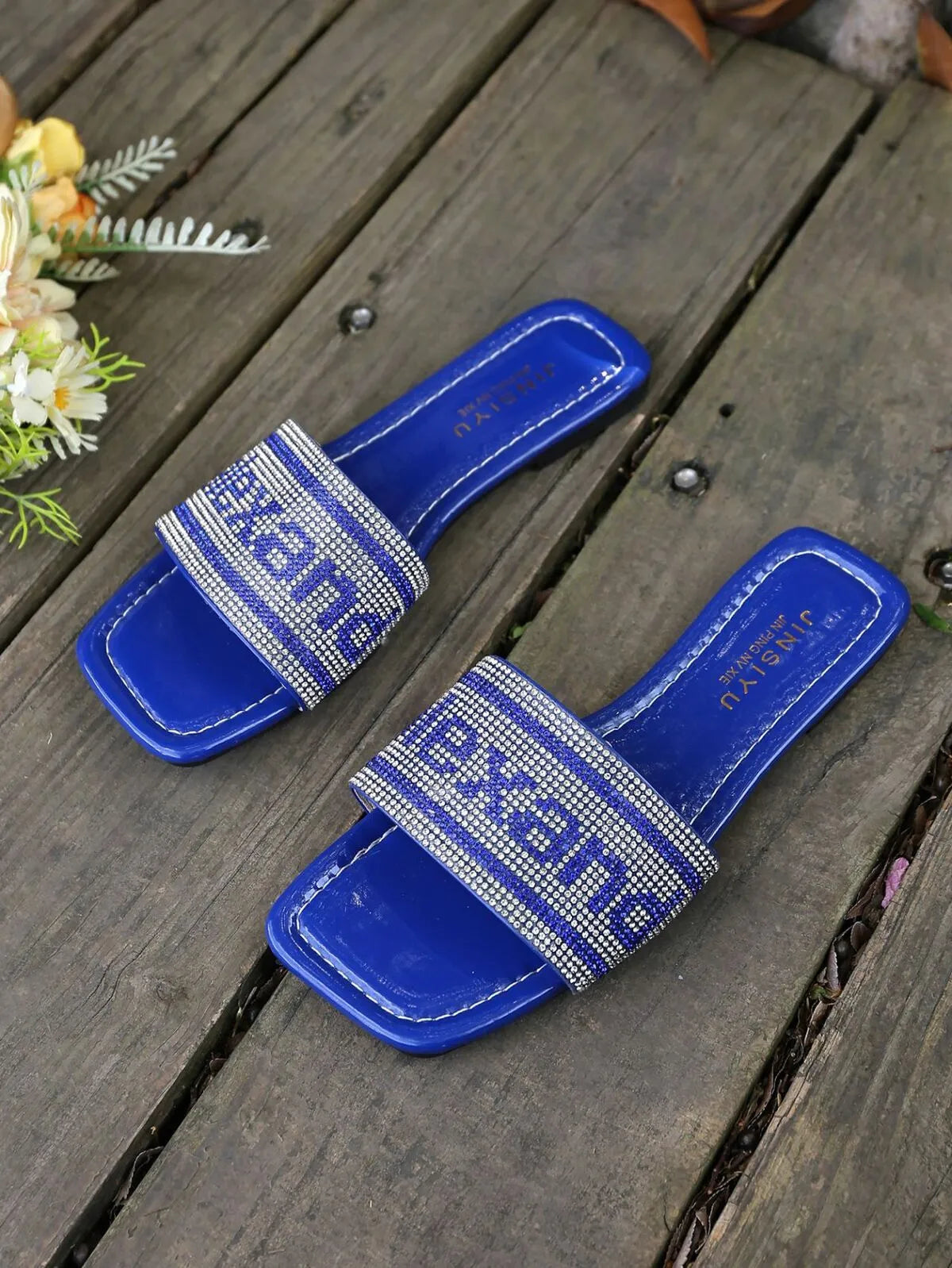Rhinestone Open Toe Flats Sandals