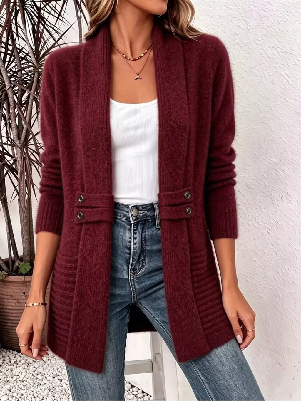 Full Size Open Front Long Sleeve Cardigan Plus Size