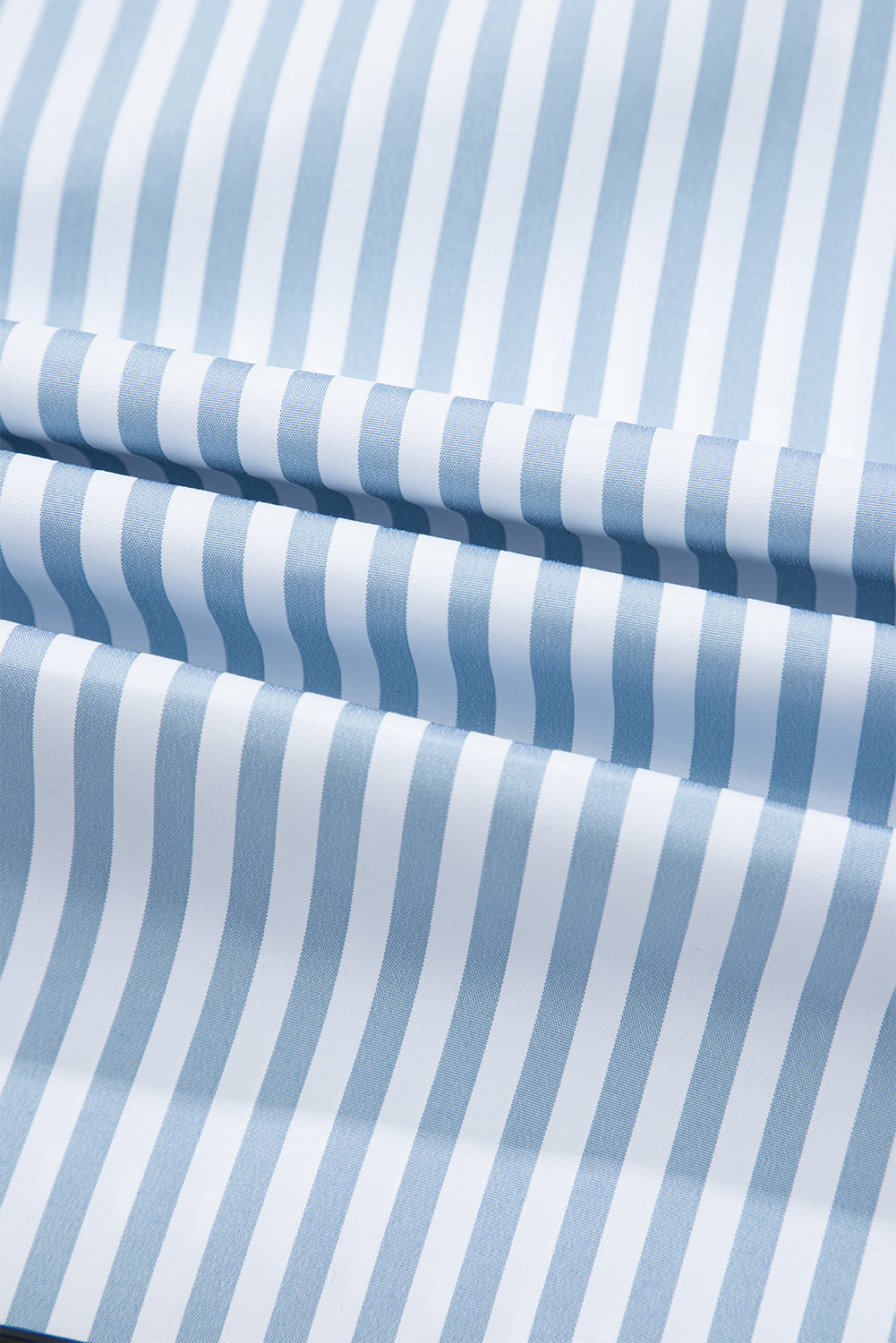 Stripe Shirred Buttoned Collar Long Sleeve Shirt