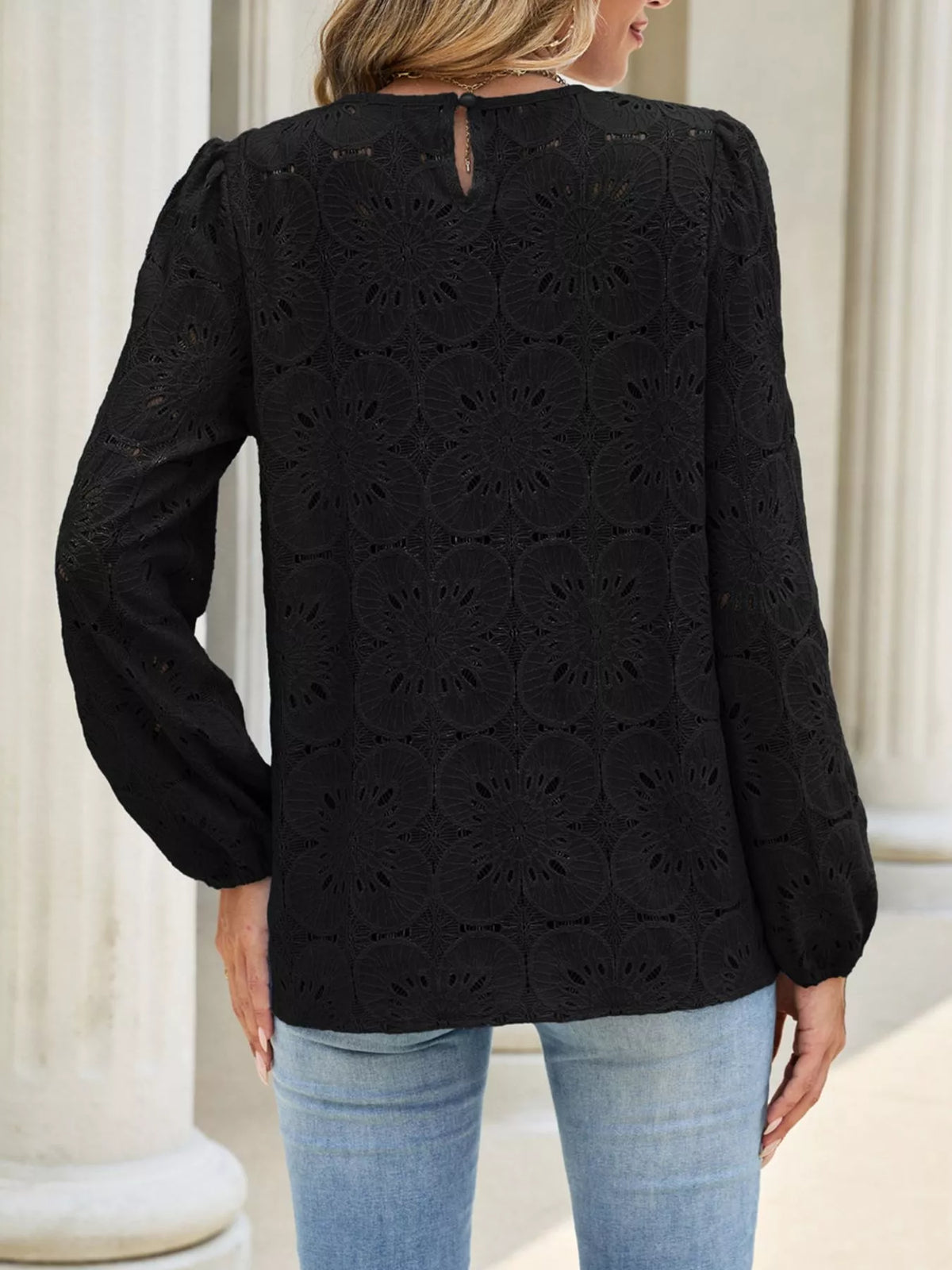 Floral Eyelet Lace Long Sleeve Blouse