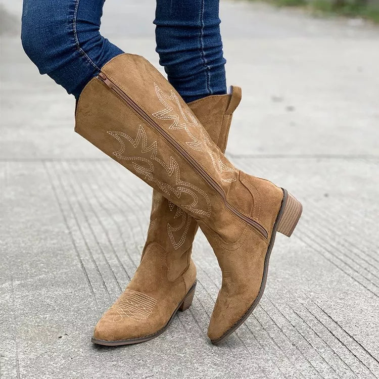 Point Toe Block Heels Boots