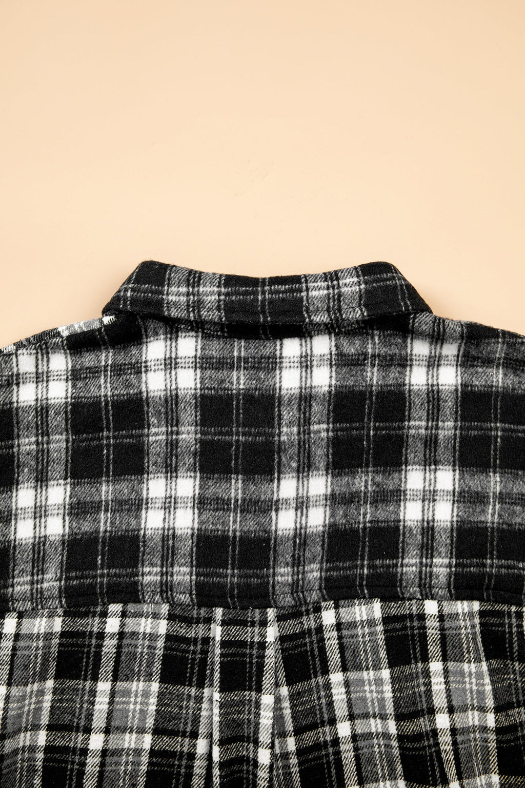 Black Plaid Long Sleeve V Neck Shift Plus Size Shirt Jacket