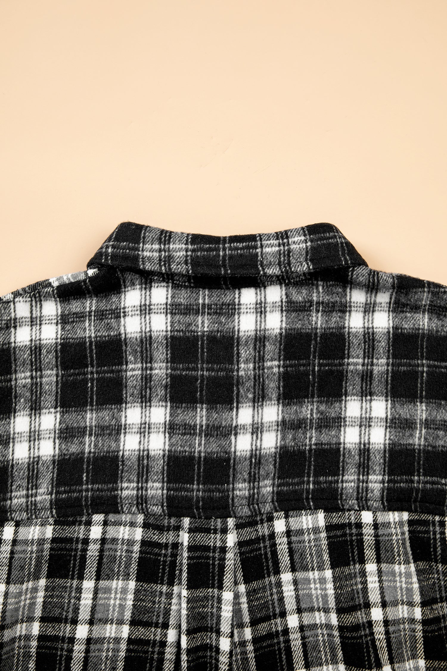 Black Plaid Long Sleeve V Neck Shift Plus Size Shirt Jacket