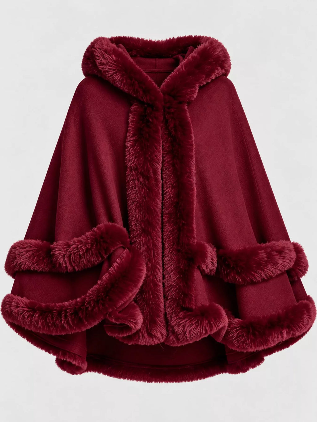 Faux Fur Trimmed Hooded Cape