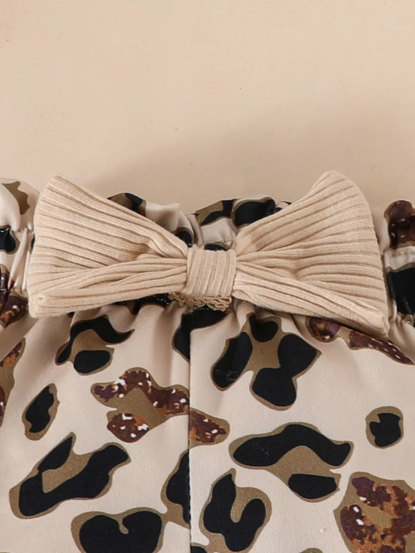 Children's Leopard Ruffled Bodysuit and Pants Set with Headband