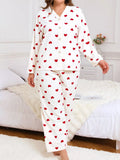 Plus Size Heart Print Button-Down Top and Pants Set