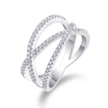 S925 Silver 4.2g Platinum Plated Moissanite Ring, 80pcs 1.0mm D VVS1 Criss Cross Band, GRA Certified US 5-9