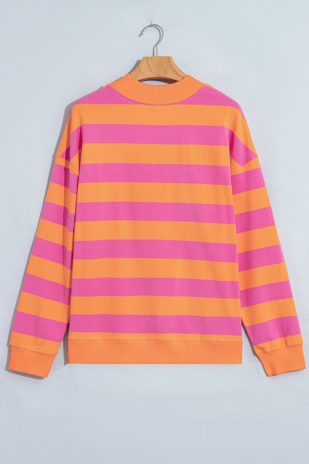 Rose Stripe Colorblock Mock Neck Relaxed Sweatshirt