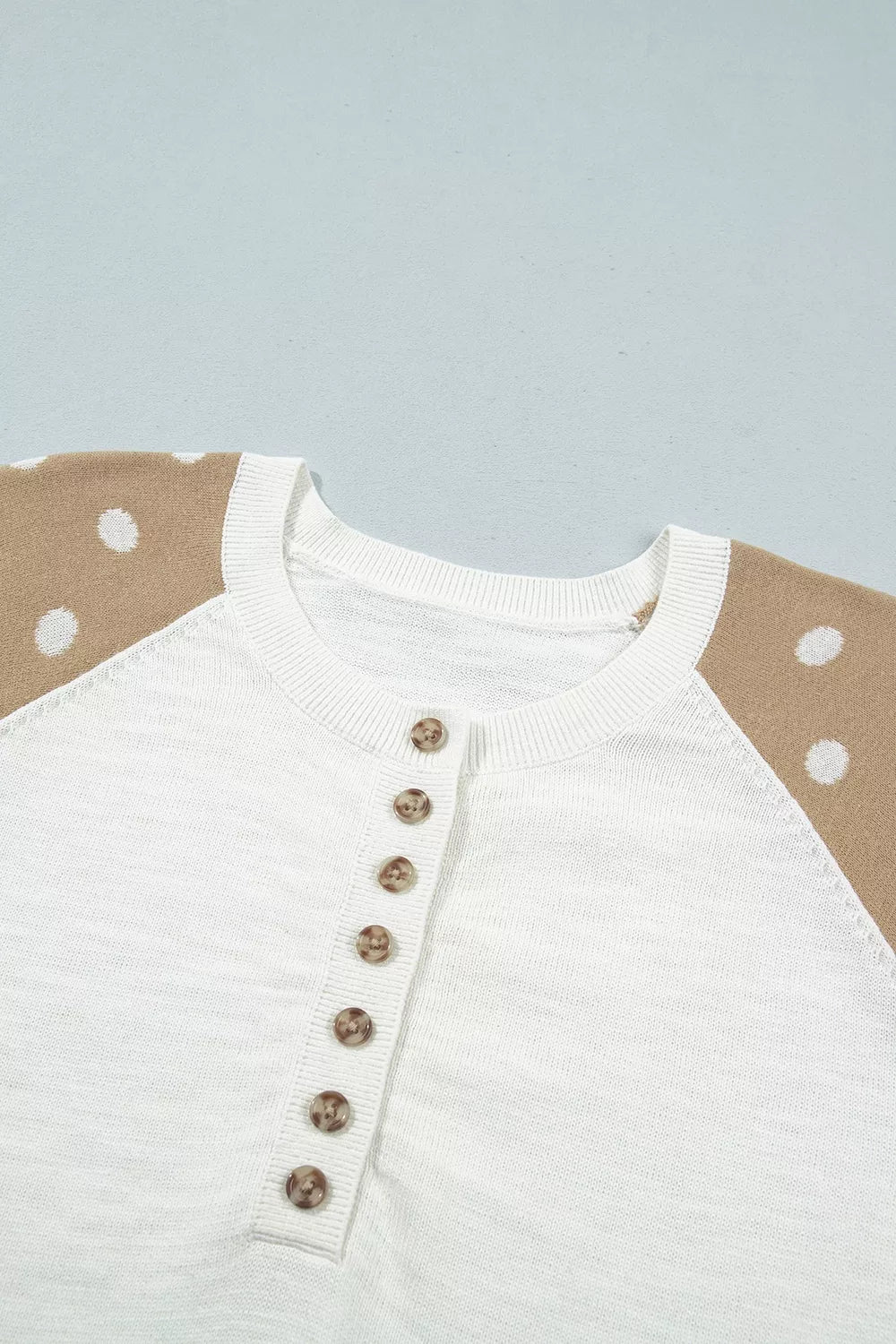 Polka Dot Contrast Long Sleeve Button V Neck Sweater