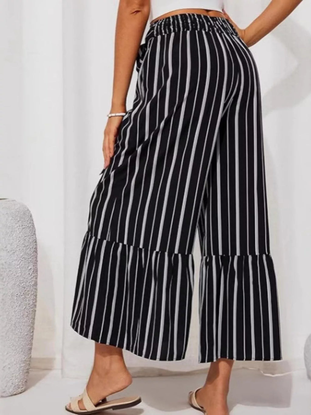 Full Size Tie Waist Wide-Leg Printed Pants Plus Size