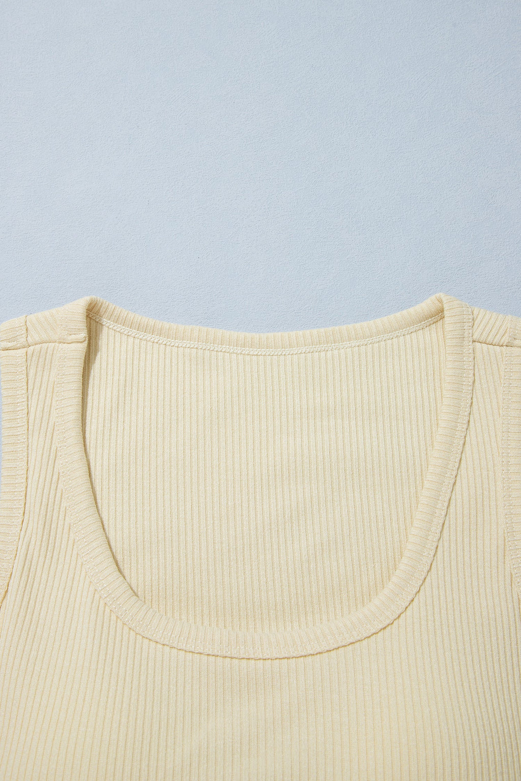 Beige Ribbed Knit Sweet Lace Hem Vest