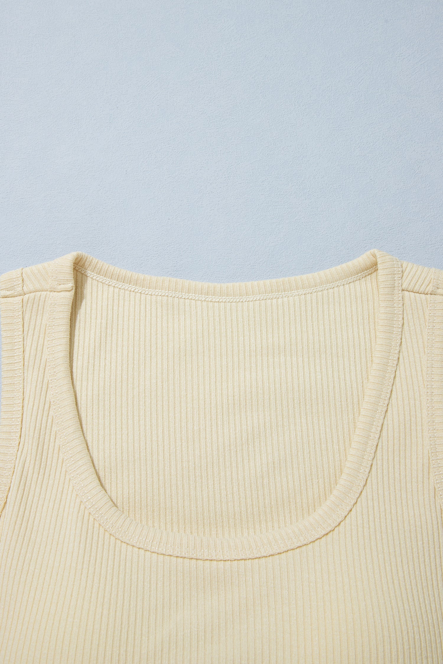 Beige Ribbed Knit Sweet Lace Hem Vest