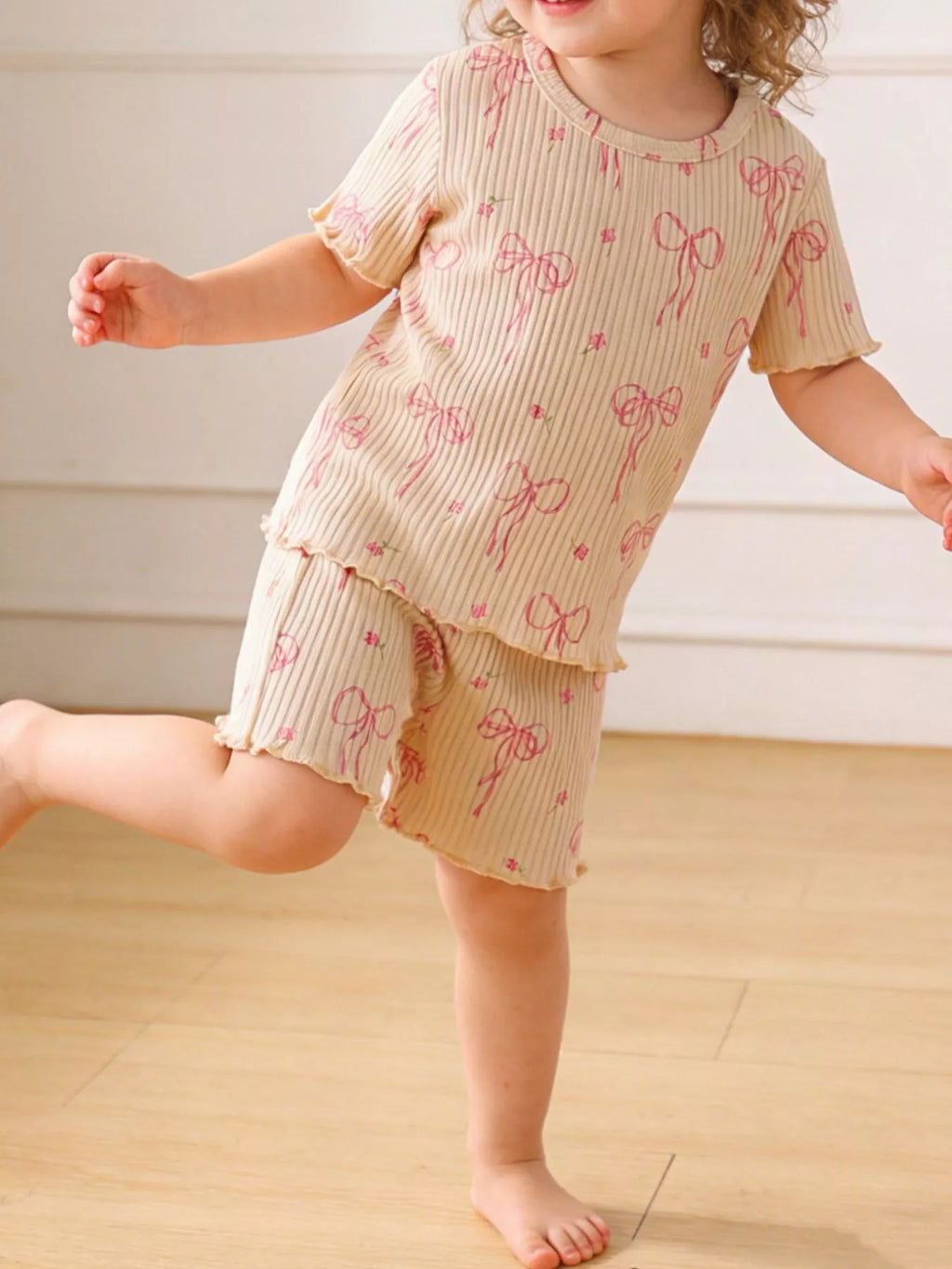 Children's Bow Ribbed Knit Top and Shorts Set