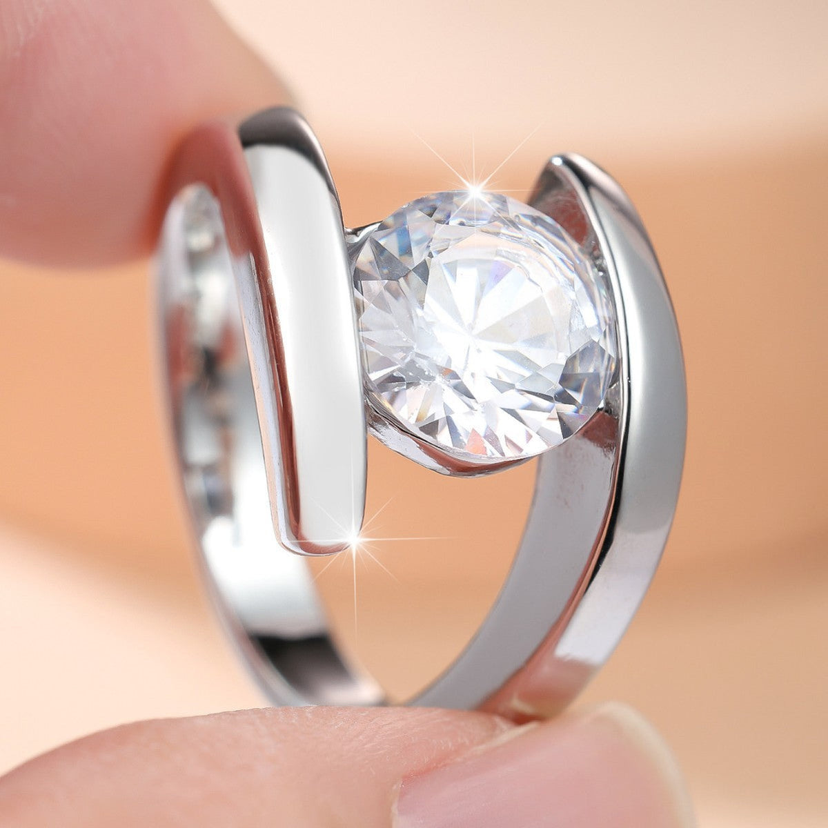 Minimalist High-end Double-band Diamond-inlaid Ring Decorative Ring