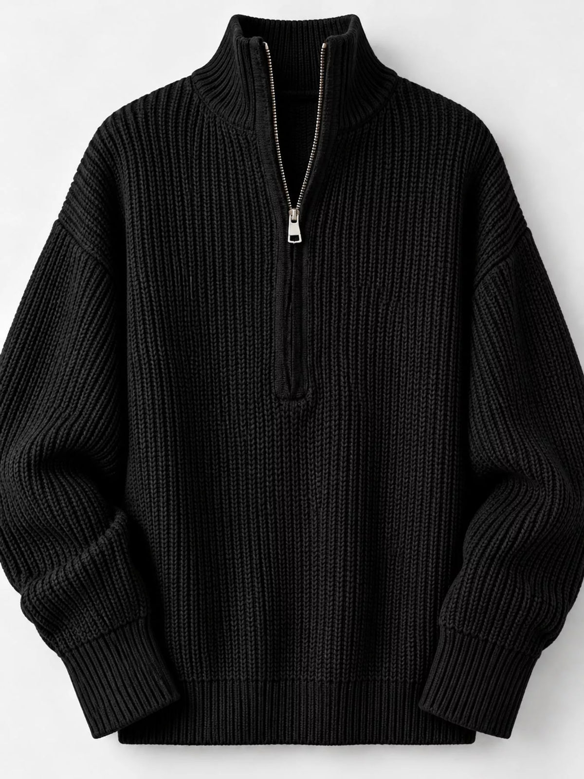 Full Size Half Zip Dropped Shoulder Sweater Plus Size