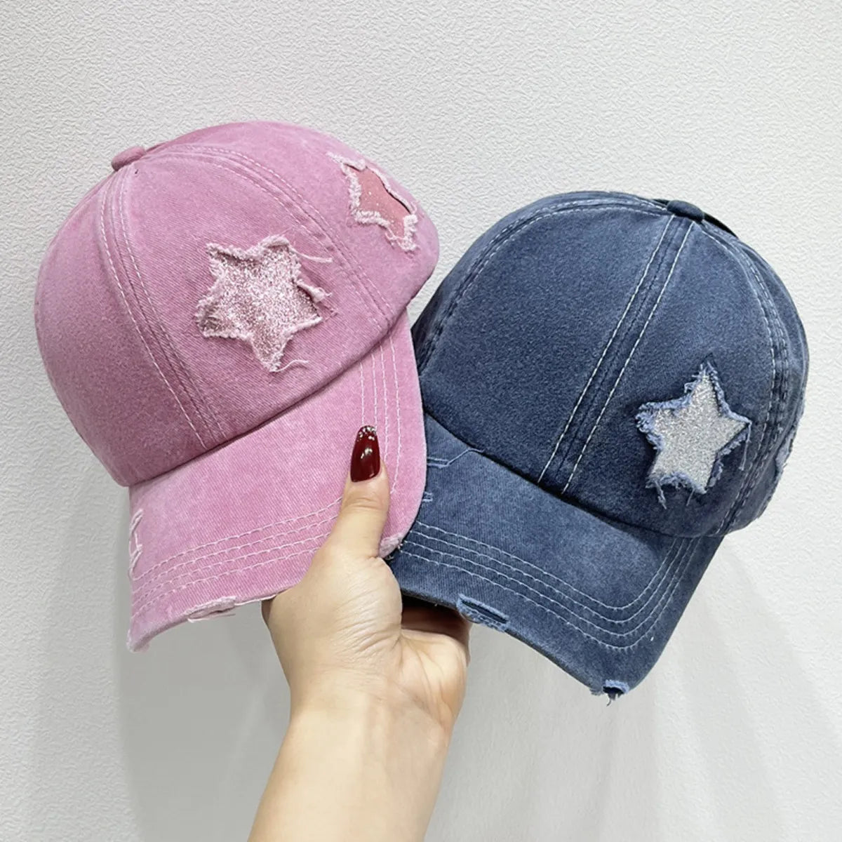 Star Pattern Distressed Cotton Baseball Cap