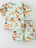 Children's Floral Print Round Neck Top and Shorts Set