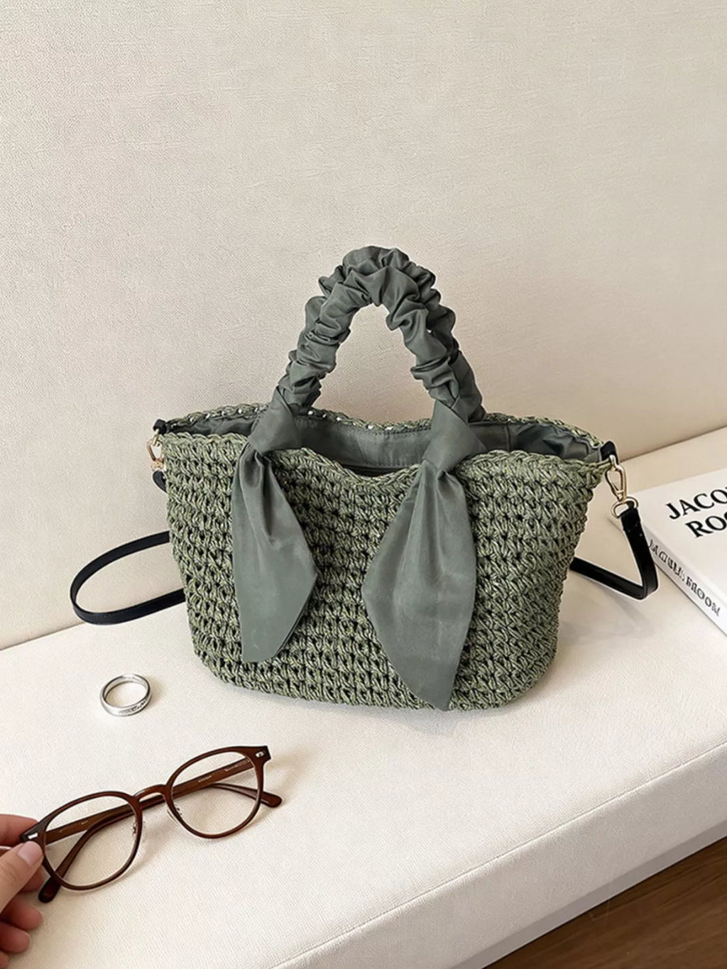 Woven Ruched Handle Crossbody Bag