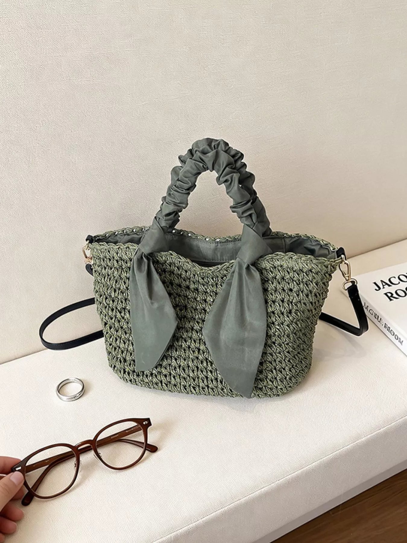 Woven Ruched Handle Crossbody Bag