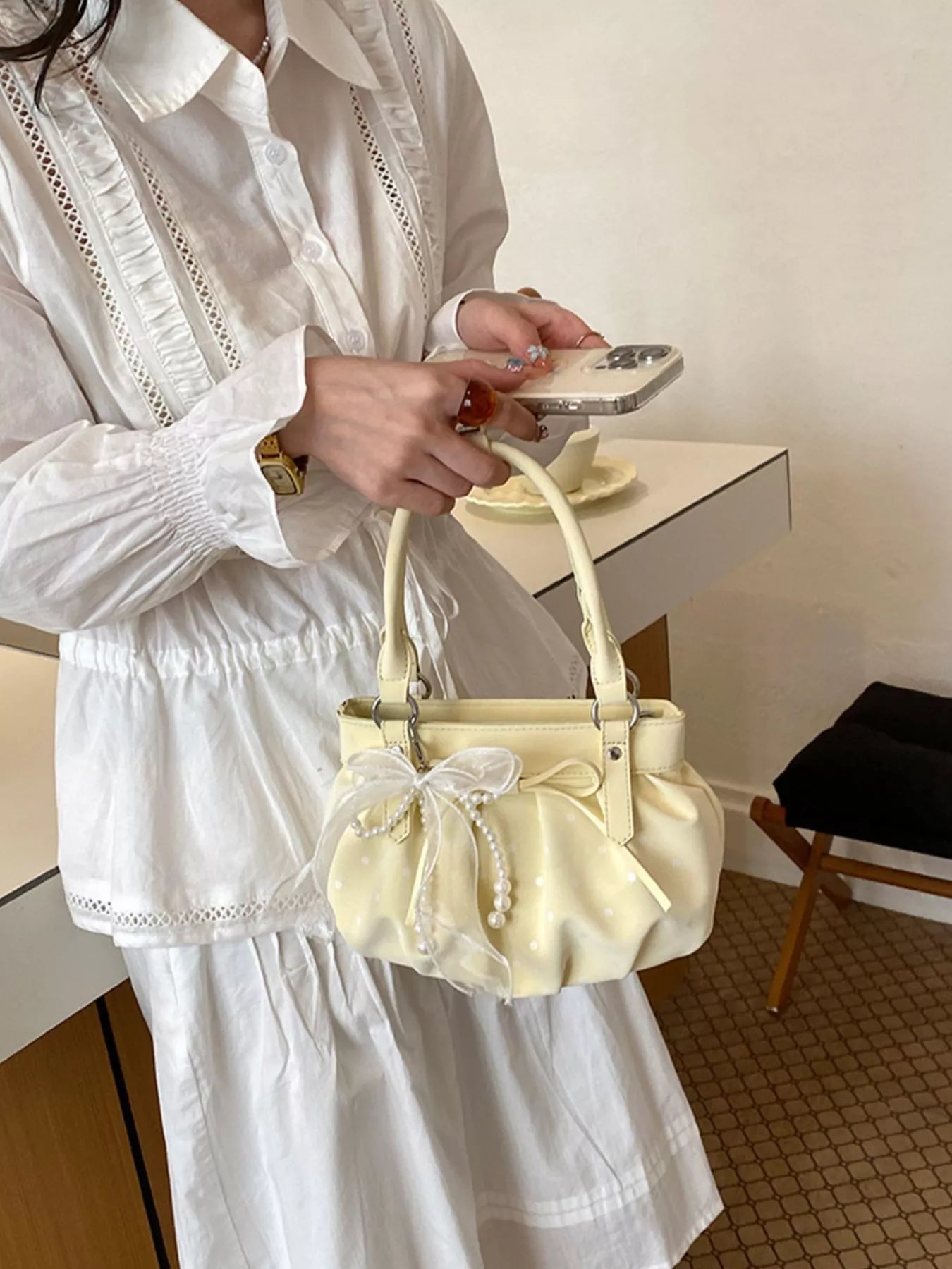 Ruched PU Leather Handbag
