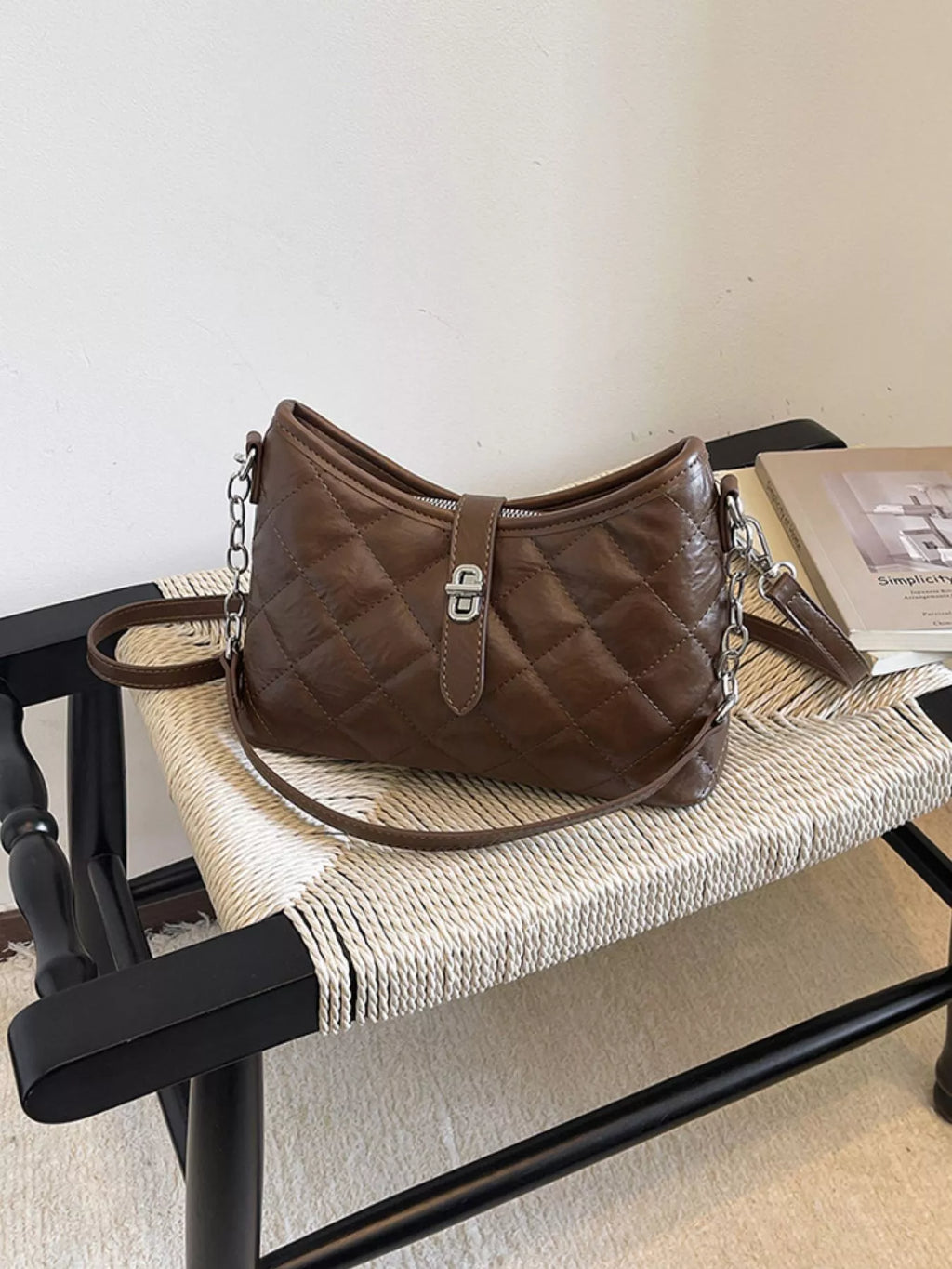 Lock Detail Quilted Shoulder Bag