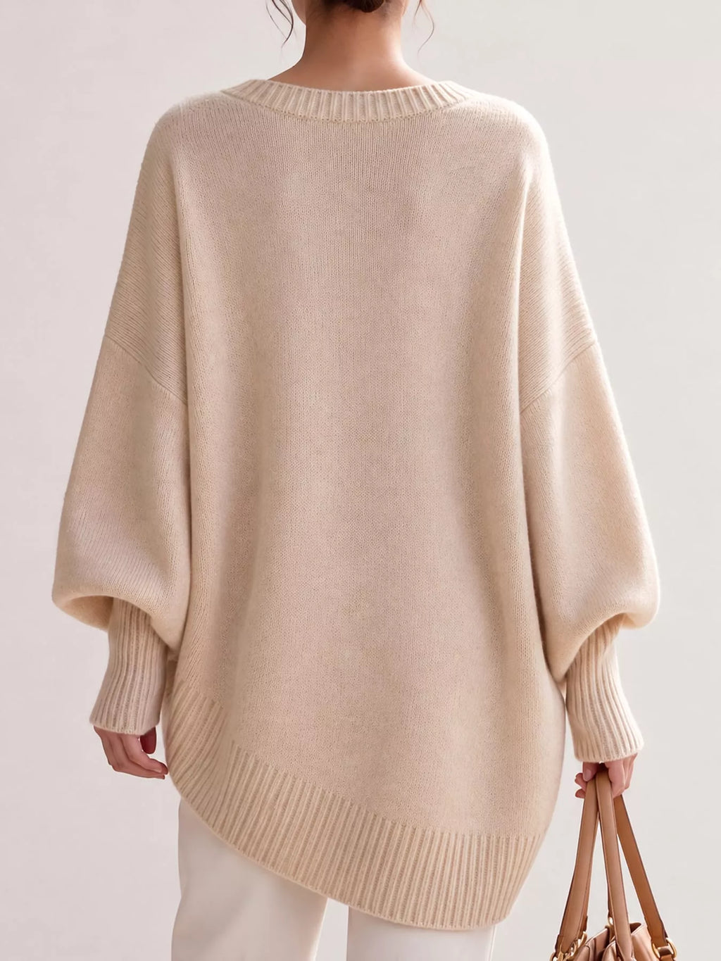 Full Size V-Neck Oversized Batwing Sleeve Sweater Plus Size