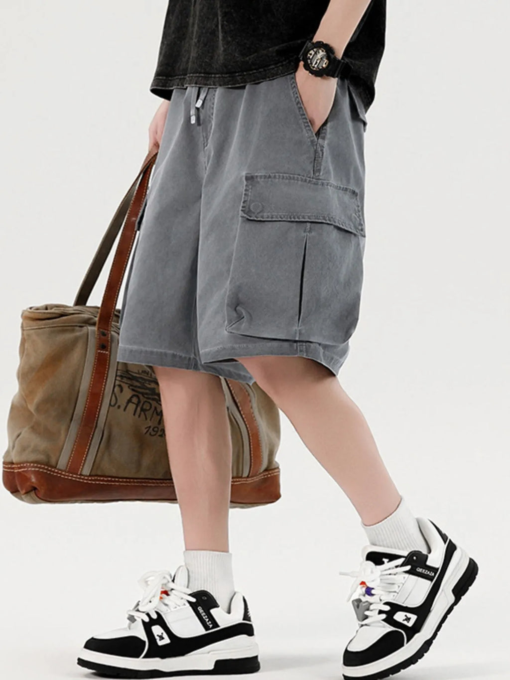 Men's Elastic Waistband Cargo Shorts