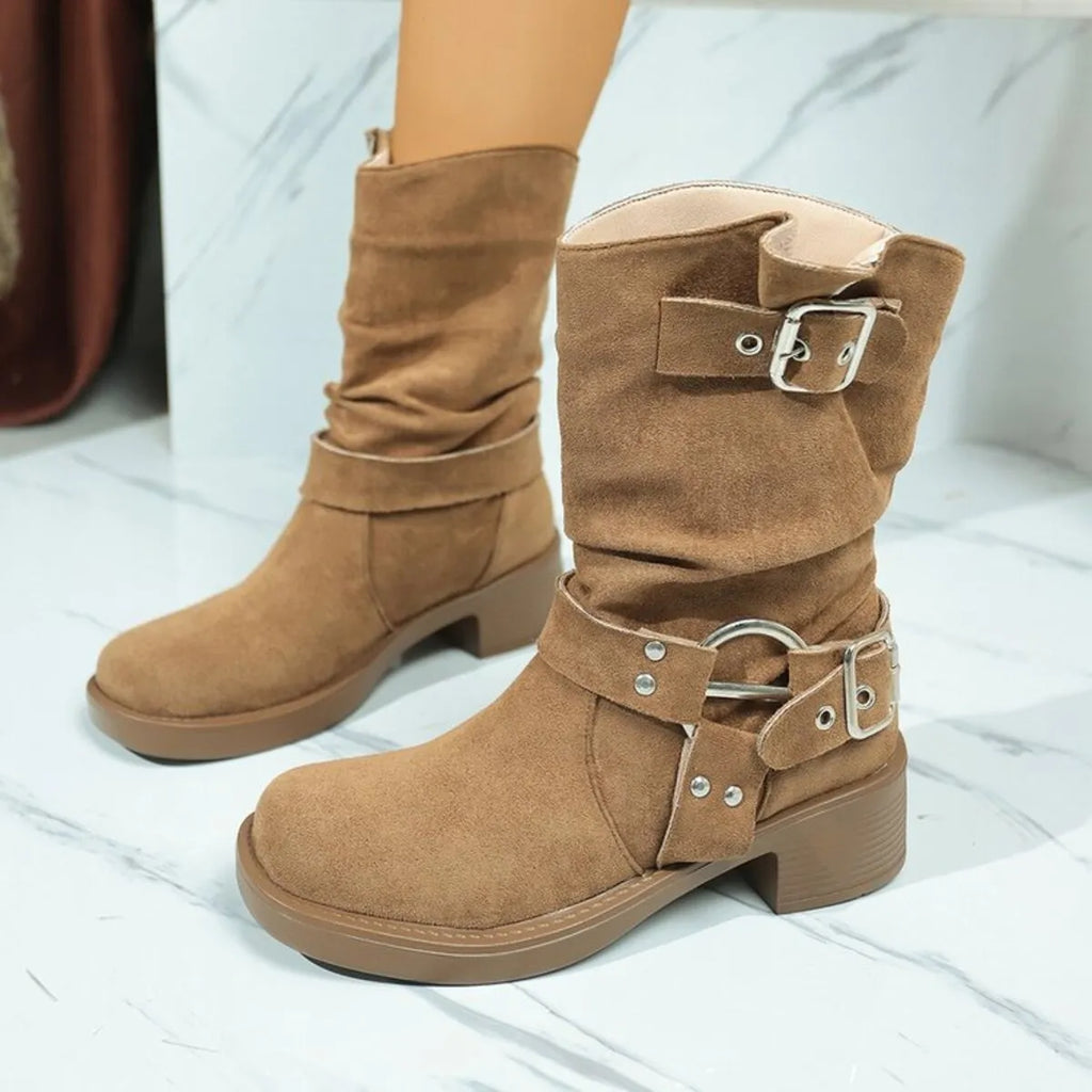 Round Toe Block Heels Boots
