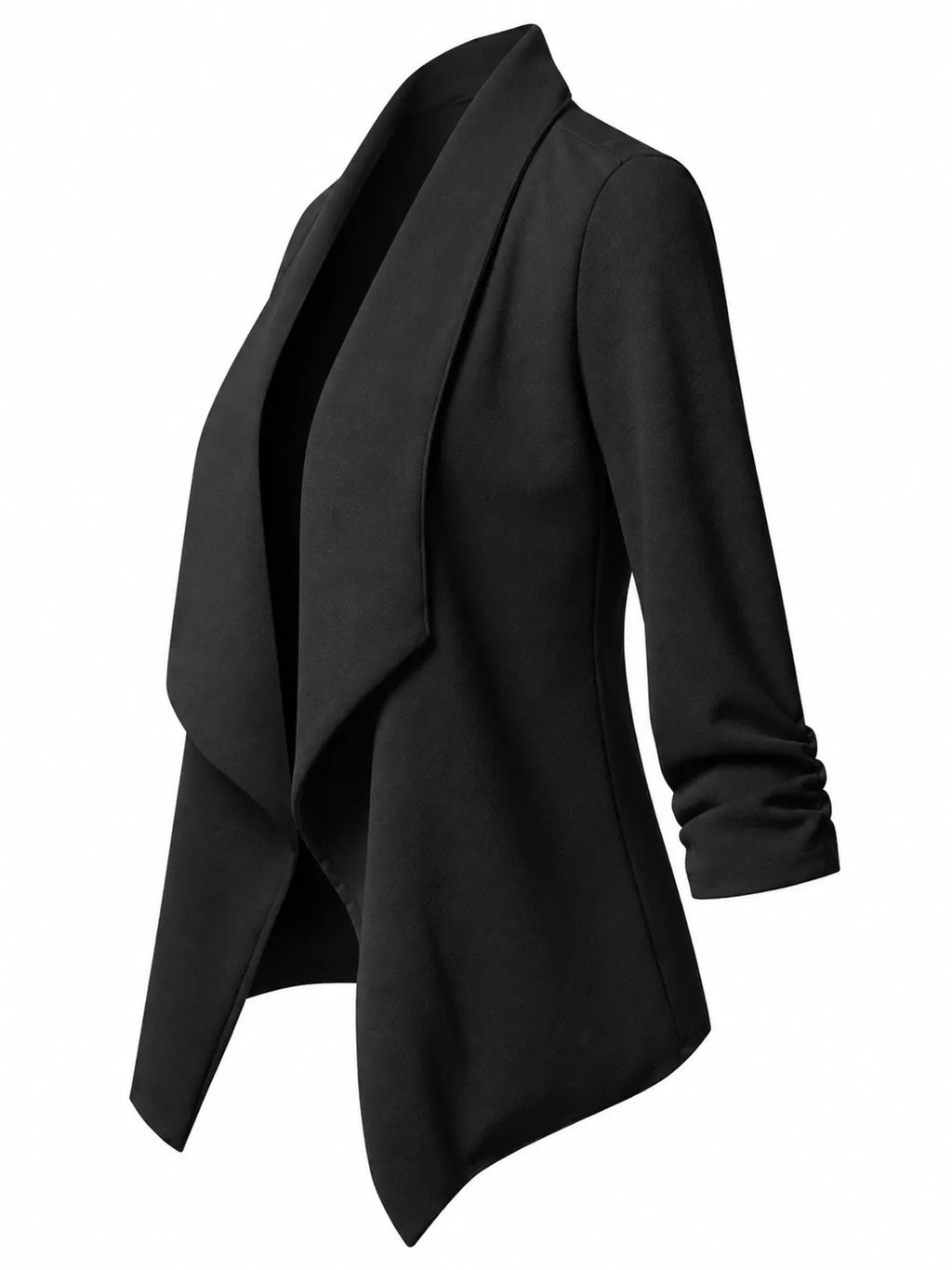 Full Size Open Front Drape Blazer with 3/4 Ruched Sleeves Plus Size