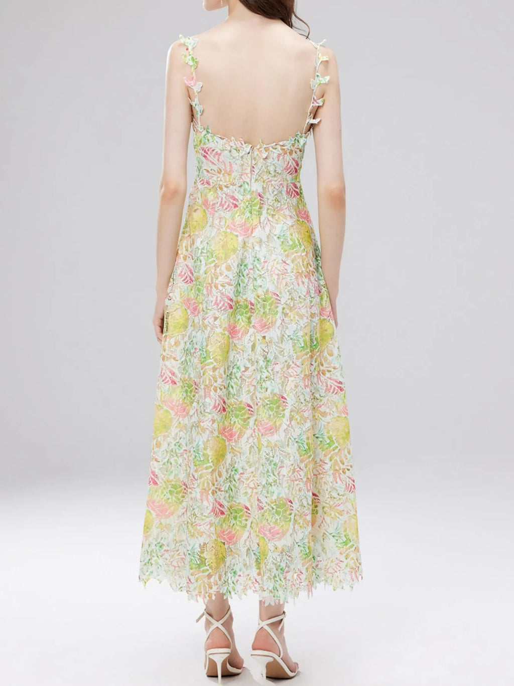 Floral Lace Sleeveless V-Neck Midi Dress