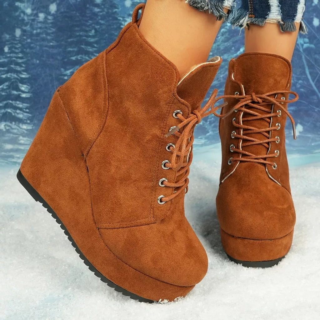 Lace-Up Wedge Ankle Boots