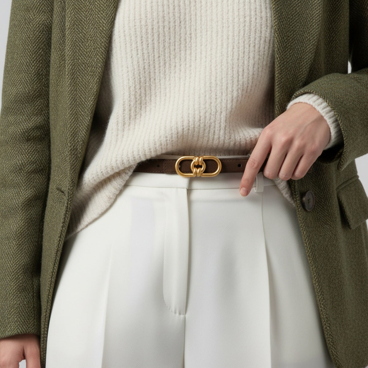 Golden Buckle Leather Belt