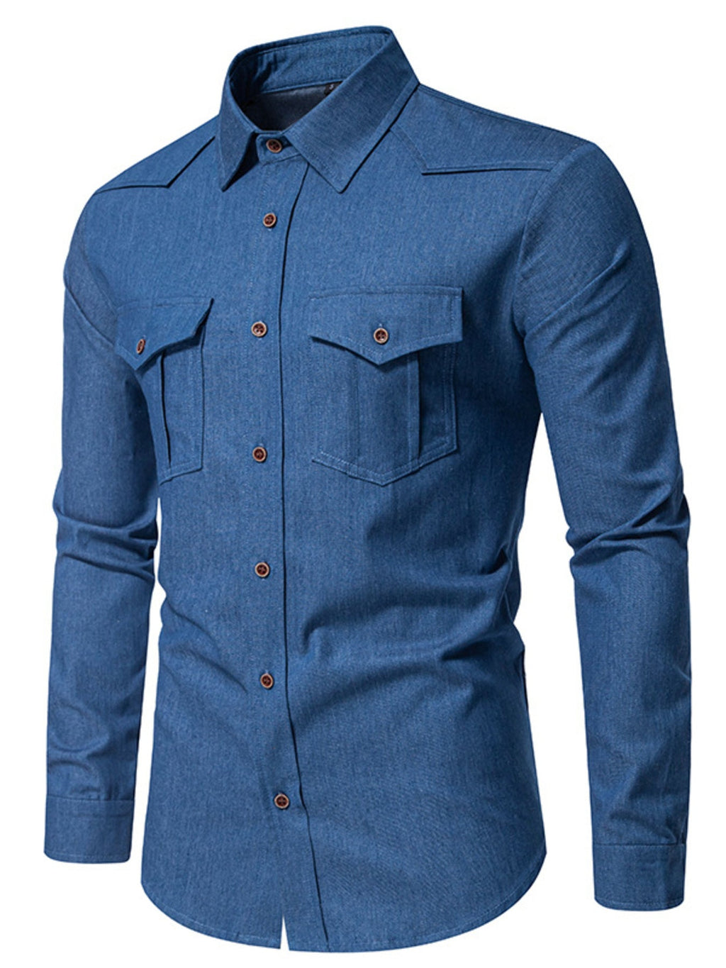 Men's Casual Long Sleeve Denim Shirt with Pockets