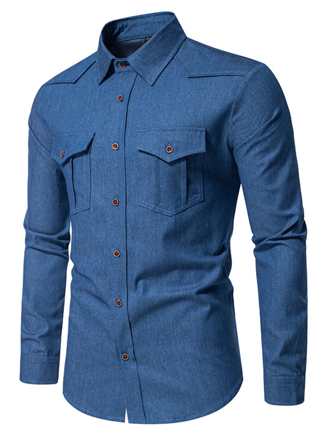 Men's Casual Long Sleeve Denim Shirt with Pockets