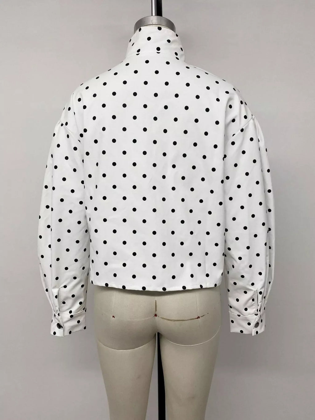 Polka Dot Zip Up Cropped Jacket