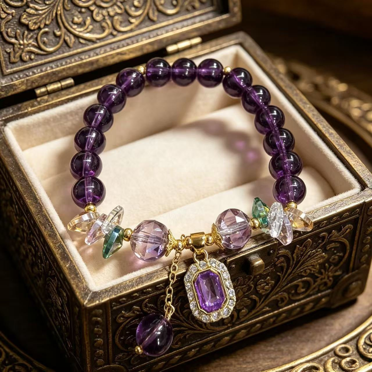 Zircon-inlaid Pendant Purple Crystal Bracelet