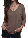 V-Neck Chest Pocket Knit Top