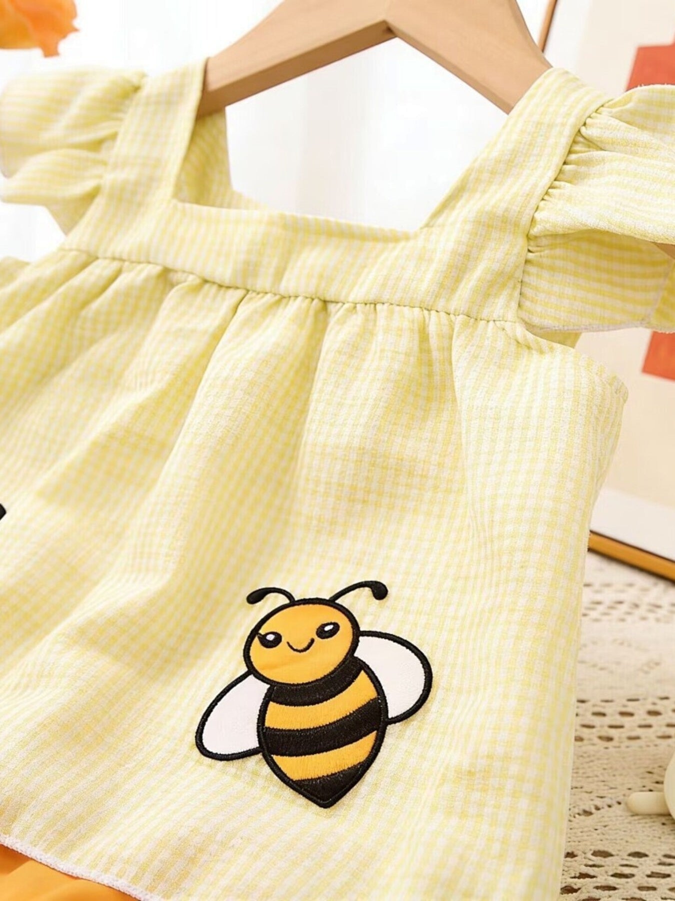 Children's Bee Embroidered Ruffle Trim Top and Shorts Set