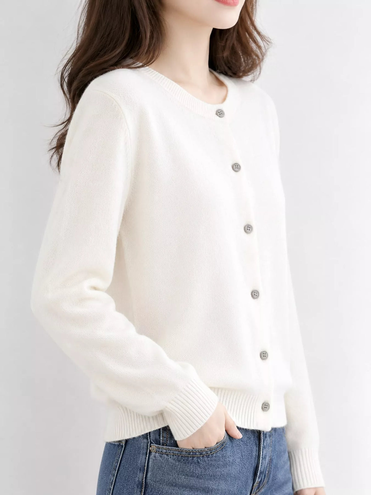 Crew-Neck Button-Down Cardigan