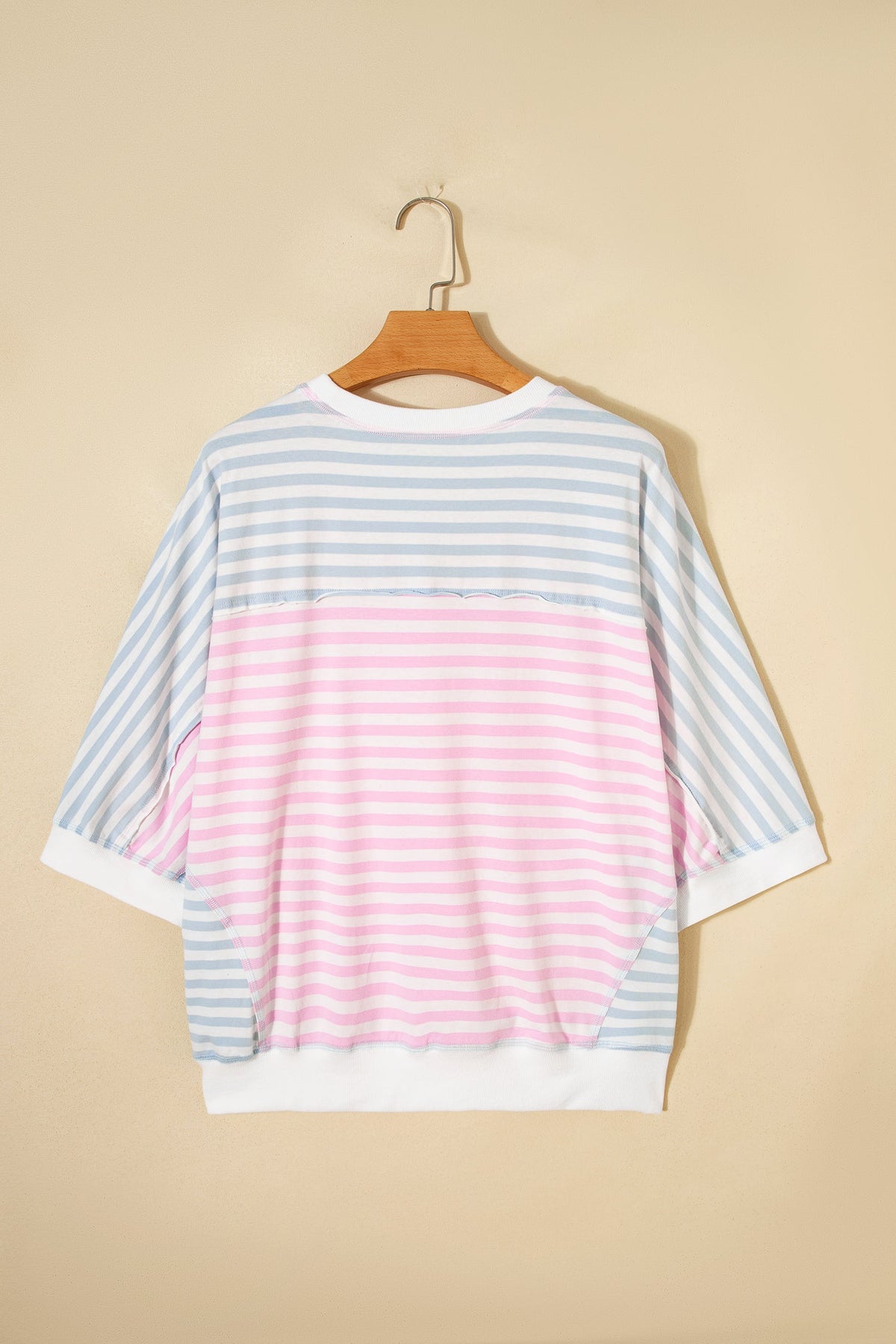 Stripe Oversize Dolman Sleeve Patchwork T-Shirt