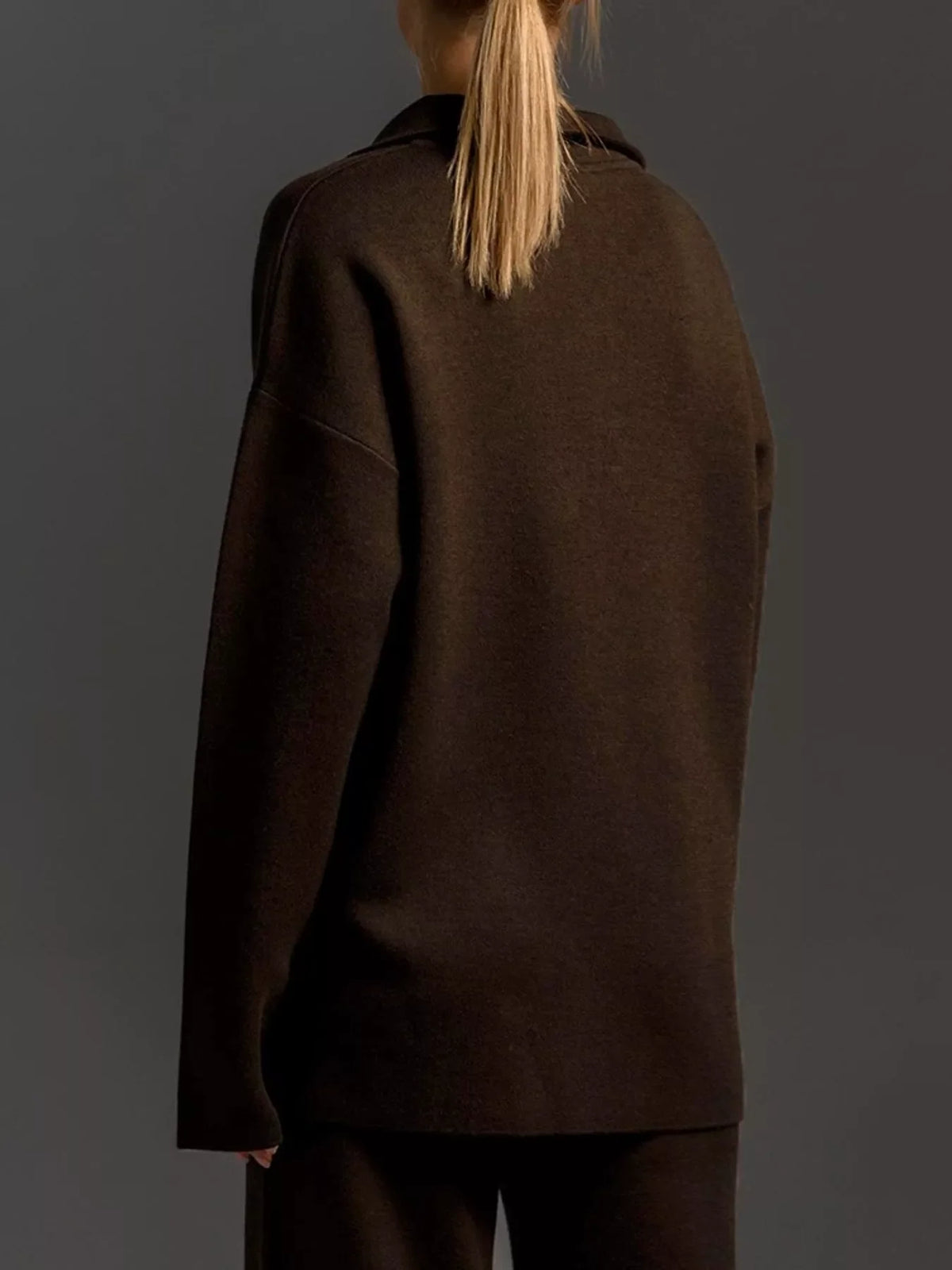Polo Collar Top and Wide-Leg Pants Set