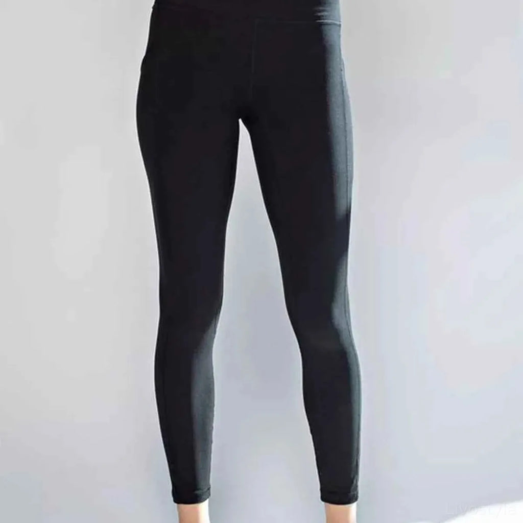 Black High Waist Wide Waistband Ankle Leggings