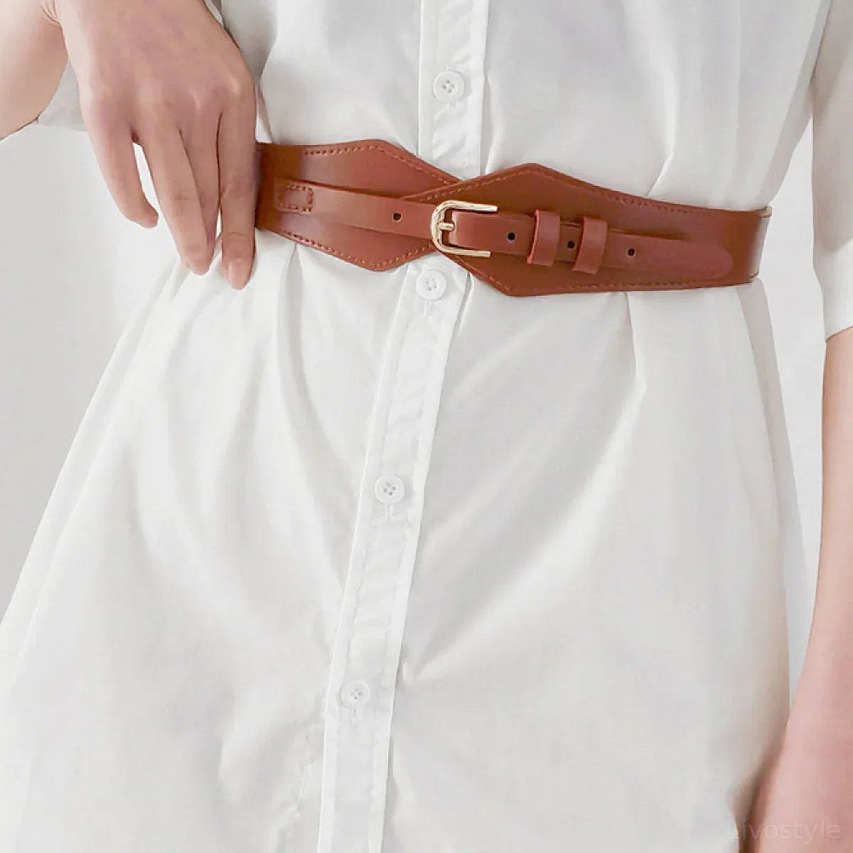 Wide Geometric Elastic Corset Waist Belt with Gold Buckle
